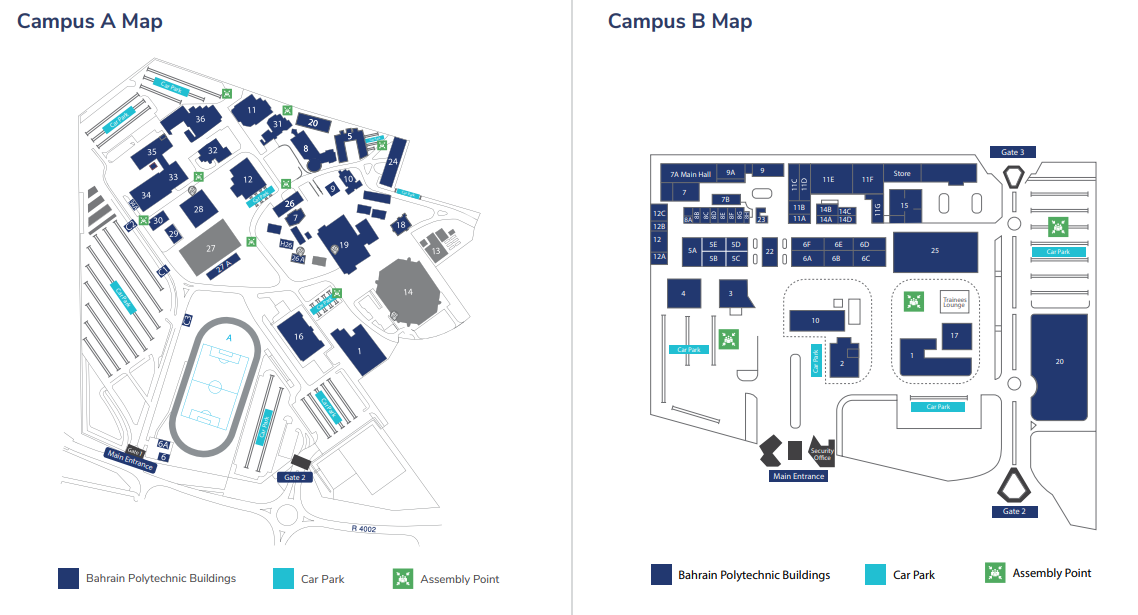 Bahrain Polytechnic Campus A and Campus B maps